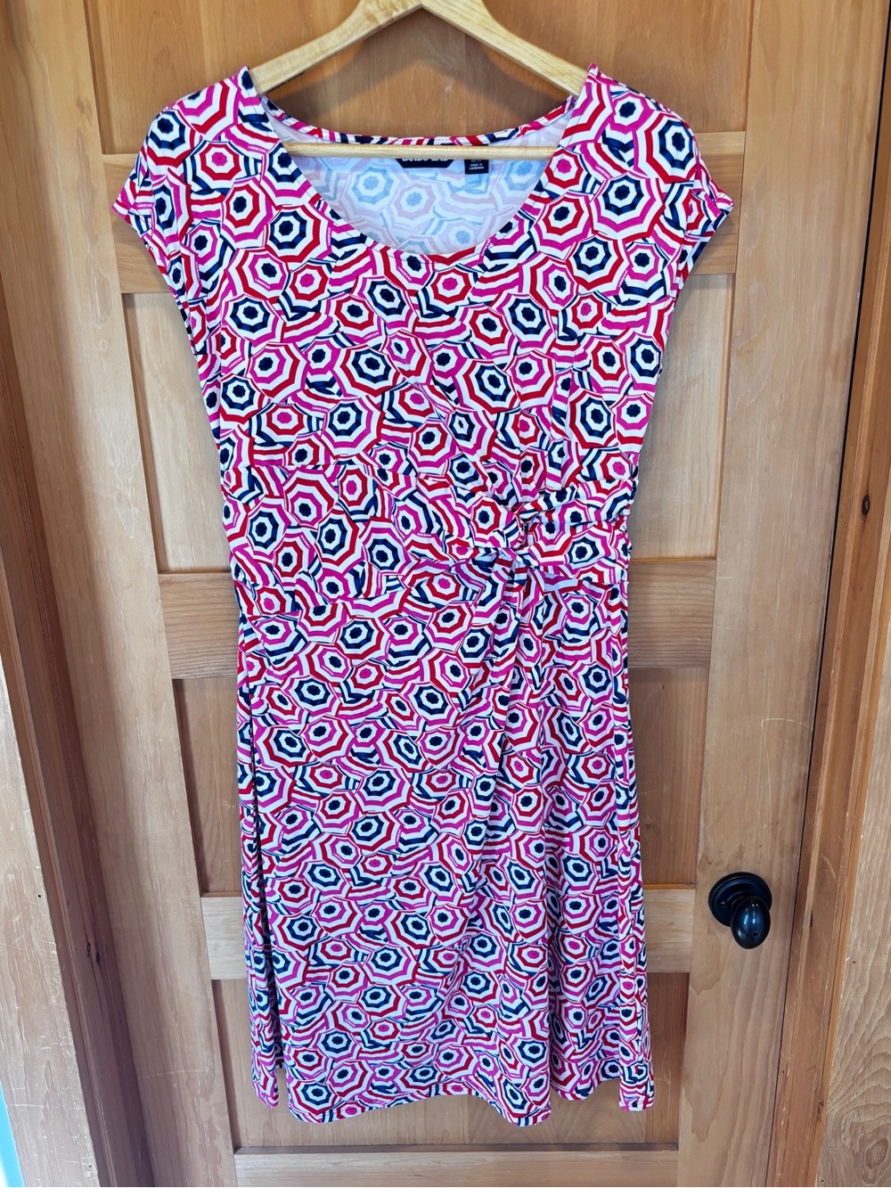 Lands' End Cap Sleeve Twist Front Geometric Print Fit & Flare Midi Dress